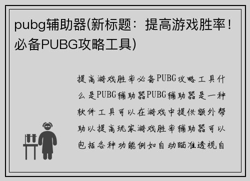 pubg辅助器(新标题：提高游戏胜率！必备PUBG攻略工具)
